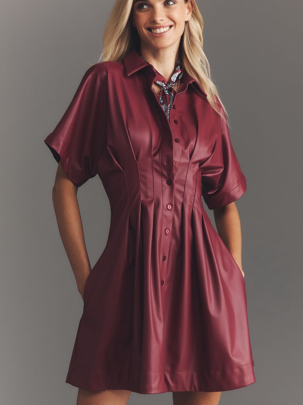 Tobi Faux Leather Shirtdress